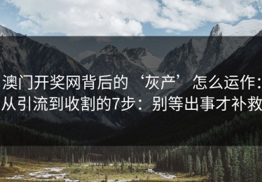 澳门开奖网背后的‘灰产’怎么运作：从引流到收割的7步：别等出事才补救