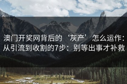 澳门开奖网背后的‘灰产’怎么运作：从引流到收割的7步：别等出事才补救