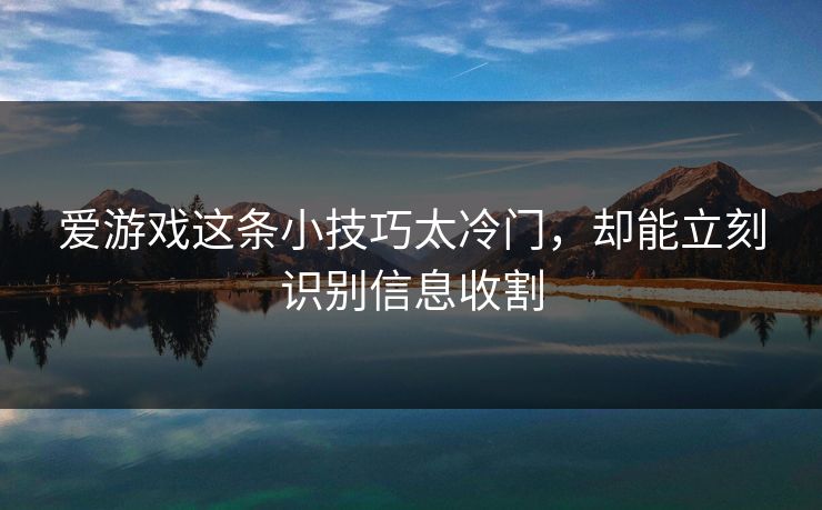 爱游戏这条小技巧太冷门,却能立刻识别信息收割 爱游戏这条小技巧太冷门,却能立刻识别信息收割